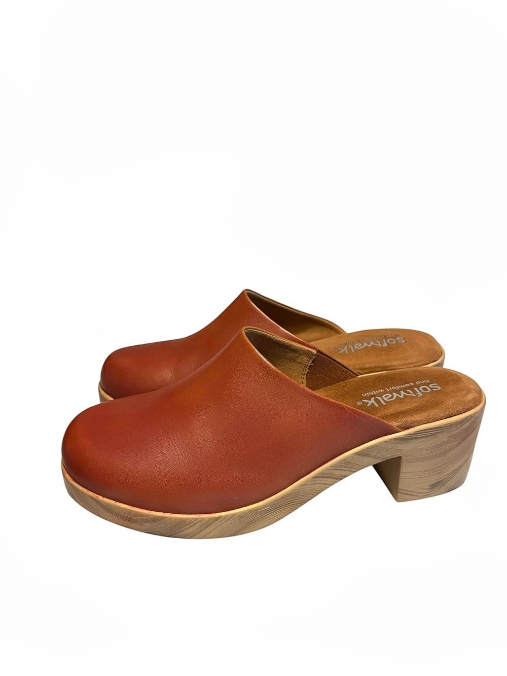 SoftWalk Felida Platform Mule Clog Size 9.5 Wide Brown Luggage Casual Fall NWT